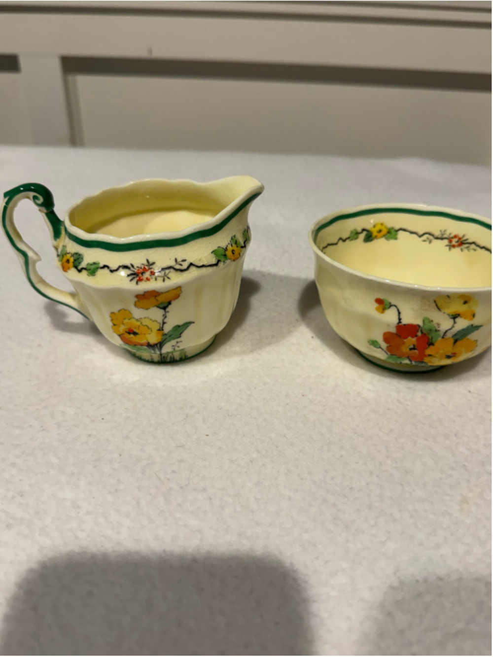 Vintage Crown Staffordshire Creamer & Sugar Bowl Set, One Size, Yellow and Green